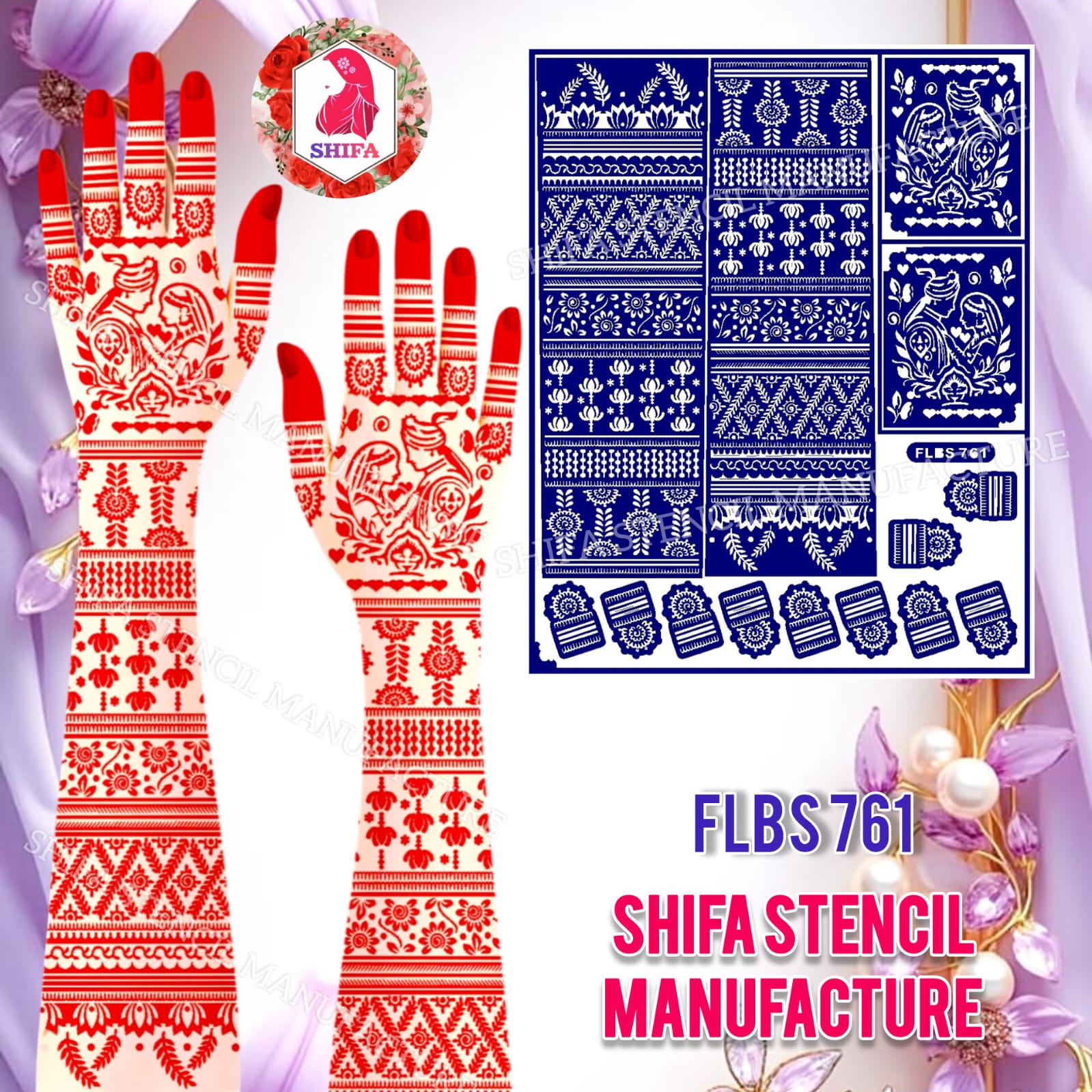 FLBS 761 Eternal Promise Royale Mehndi Sticker overview Henna Stencil - Shifa Stencil